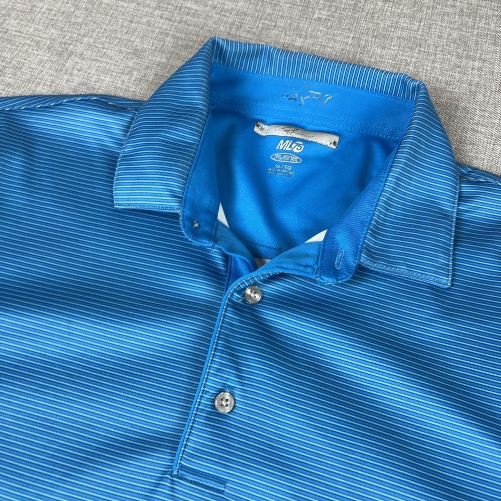 Greg Norman ML75 Polo Shirt Mens XL Blue Striped PlayDry Golf Short Sleeve